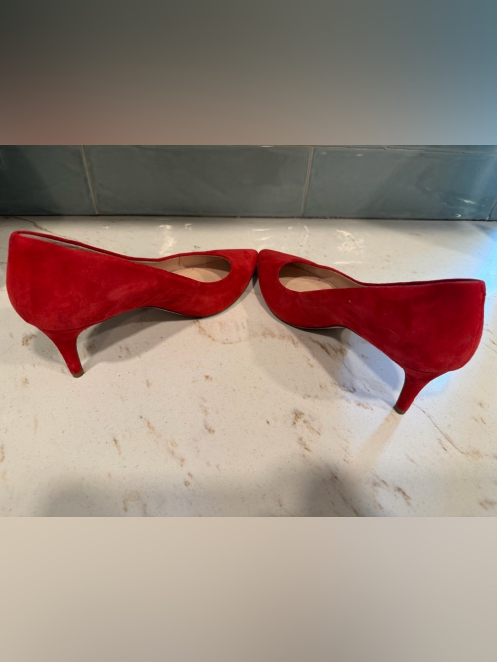Louise et Cie Red Suede Pointed Toe Kitten Heels - Picture 3 of 5